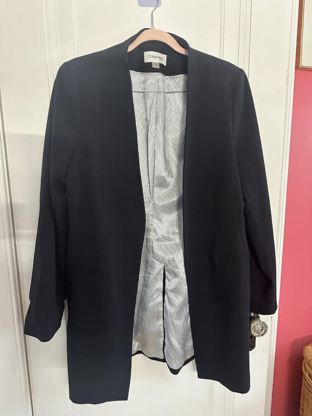 Calvin Klein Black Open-Front Long Blazer Size 16